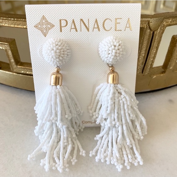 Panacea Tassel Earrings White Beaded - Picture 9 of 11